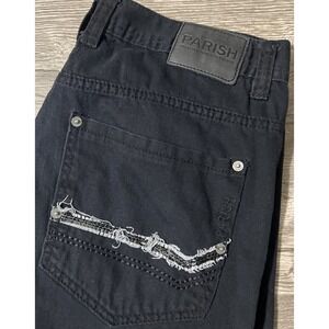 Parish Nation Straight Leg Mid Rise Black Denim Button Fly Jeans Size 36x31